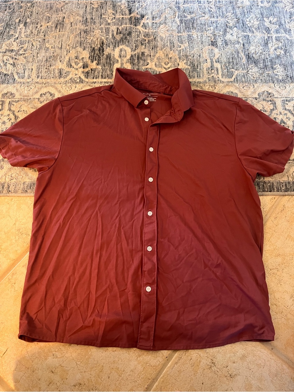 Kenneth Cole New York Mens XL Burgundy Stretch Knit Short Sleeve Button Up Shirt